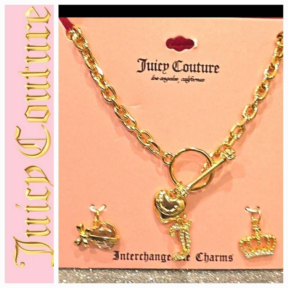 Juicy Couture Interchangeable Charms Heart, Cherry , & Crown Necklace